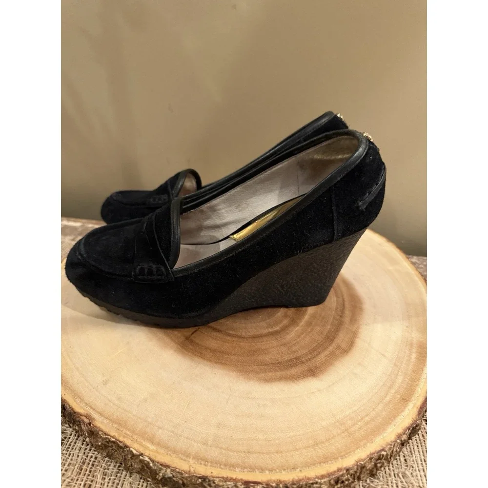 Michael Kors Woman's Rory Loafers‎ Wedge Pumps Black Velvet Size 8M